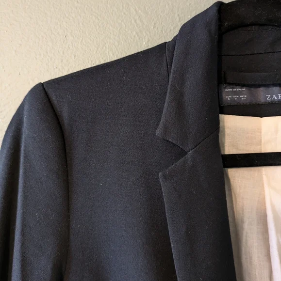 Zara Basics Navy Schoolboy Viscose Long Line Blazer Size S - Picture 2 of 7